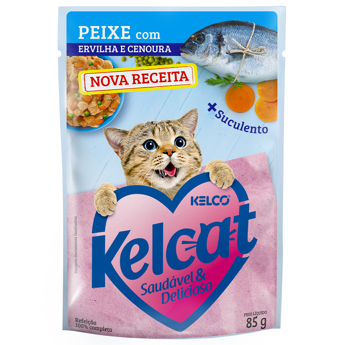 Kelcat Alimento Úmido Sachê Peixe com Ervilha e Cenoura 85g